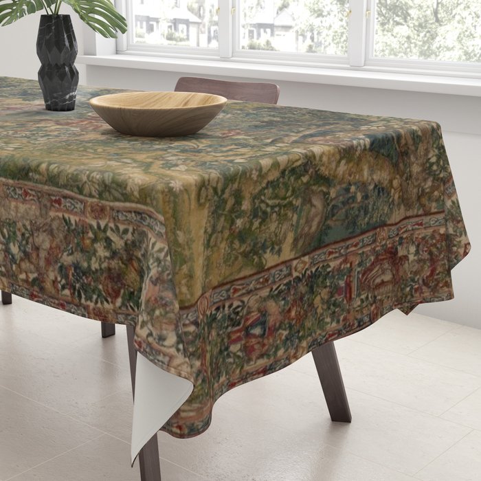 Antique 16th Century Pastoral Hunting Scene Flemish Tapestry Tablecloth Gallery Image 3