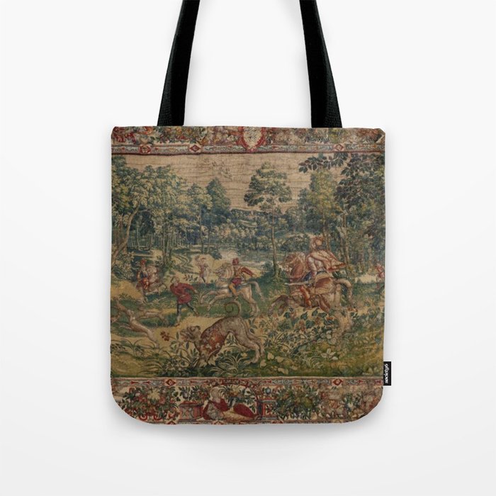 Antique 16th Century Pastoral Hunting Scene Flemish Tapestry Tote Bag Gallery Image 1