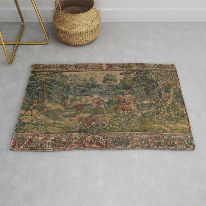 Antique 16th Century Pastoral Hunting Scene Flemish Tapestry Rug Gallery Image 1