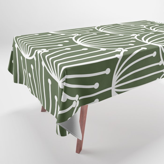 Retro Art, Floral Prints, Dark Green and White Tablecloth Gallery Image 1