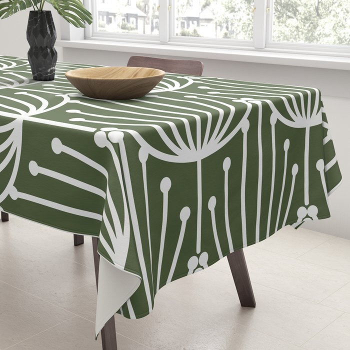 Retro Art, Floral Prints, Dark Green and White Tablecloth Gallery Image 3