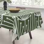Retro Art, Floral Prints, Dark Green and White Tablecloth Gallery Image 3