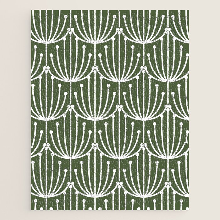 Retro Art, Floral Prints, Dark Green and White Jigsaw Puzzle Gallery Image 1