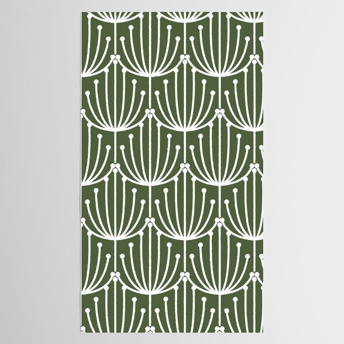 Retro Art, Floral Prints, Dark Green and White Tablecloth Gallery Image 2