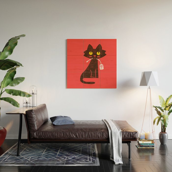 Fitz - Hungry hungry cat (and unfortunate mouse) Wood Wall Art Gallery Image 2