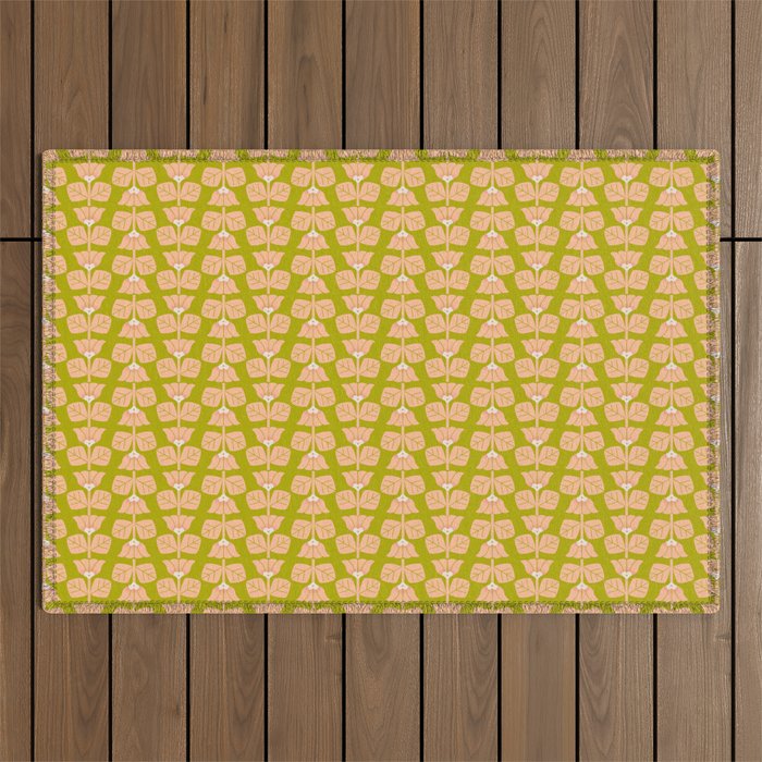 Retro Peach Blossoms Pattern - Green Outdoor Rug Gallery Image 1
