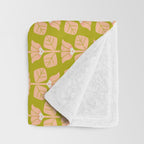 Retro Peach Blossoms Pattern - Green Throw Blanket Gallery Image 3