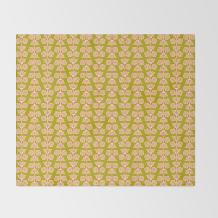 Retro Peach Blossoms Pattern - Green Throw Blanket Gallery Image 2