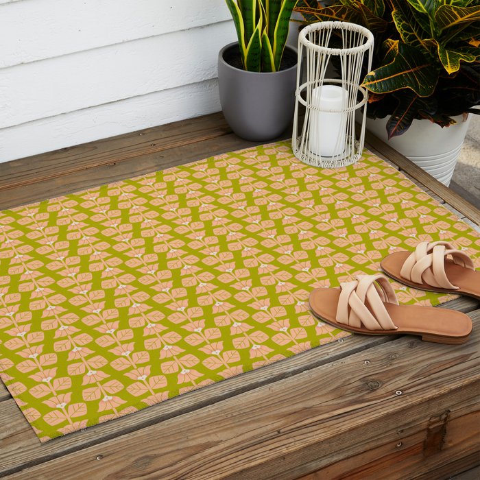 Retro Peach Blossoms Pattern - Green Outdoor Rug Gallery Image 2