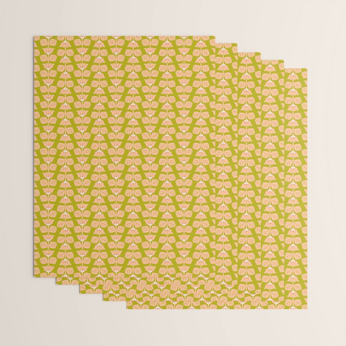 Retro Peach Blossoms Pattern - Green Wrapping Paper Gallery Image 3