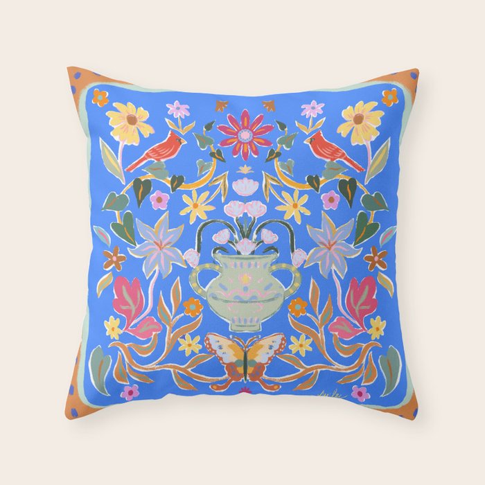Blue Magical Garden Throw Pillow Gallery Image 1