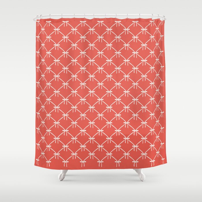 Bows & Ribbons Pattern XIII Bright Red Shower Curtain Gallery Image 1