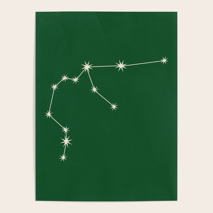 Aquarius Zodiac Star Constellation Line Art Green Poster Gallery Image 1