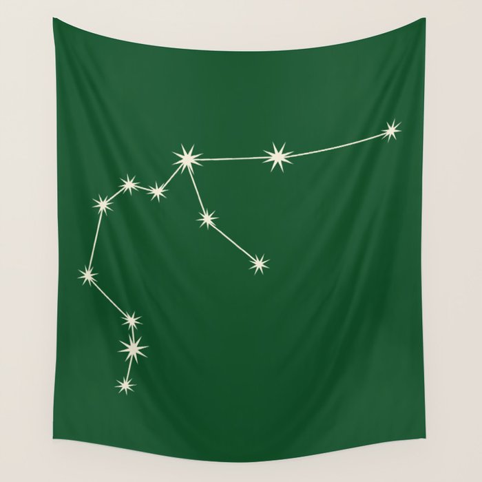 Aquarius Zodiac Star Constellation Line Art Green Wall Tapestry Gallery Image 4