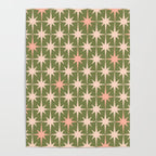Midcentury Modern Atomic Starburst Pattern in Retro Olive Green and Vintage Blush Pink Poster Gallery Image 4