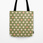 Midcentury Modern Atomic Starburst Pattern in Retro Olive Green and Vintage Blush Pink Tote Bag Gallery Image 1