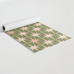 Midcentury Modern Atomic Starburst Pattern in Retro Olive Green and Vintage Blush Pink Yoga Mat Gallery Image 2