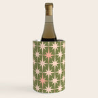 Midcentury Modern Atomic Starburst Pattern in Retro Olive Green and Vintage Blush Pink Wine Chiller Gallery Image 3