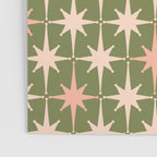 Midcentury Modern Atomic Starburst Pattern in Retro Olive Green and Vintage Blush Pink Poster Gallery Image 3