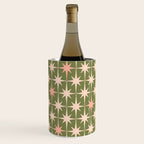 Midcentury Modern Atomic Starburst Pattern in Retro Olive Green and Vintage Blush Pink Wine Chiller Gallery Image 2