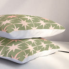 Midcentury Modern Atomic Starburst Pattern in Retro Olive Green and Vintage Blush Pink Pillow Sham Gallery Image 3