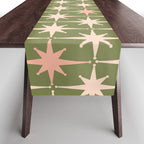 Midcentury Modern Atomic Starburst Pattern in Retro Olive Green and Vintage Blush Pink Table Runner Gallery Image 1