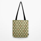 Midcentury Modern Atomic Starburst Pattern in Retro Olive Green and Vintage Blush Pink Tote Bag Gallery Image 2