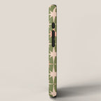 Midcentury Modern Atomic Starburst Pattern in Retro Olive Green and Vintage Blush Pink iPhone Case Gallery Image 2