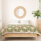 Midcentury Modern Atomic Starburst Pattern in Retro Olive Green and Vintage Blush Pink Duvet Cover Gallery Image 3