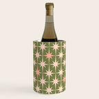 Midcentury Modern Atomic Starburst Pattern in Retro Olive Green and Vintage Blush Pink Wine Chiller Gallery Image 1