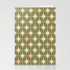 Midcentury Modern Atomic Starburst Pattern in Retro Olive Green and Vintage Blush Pink Stationery Card Gallery Image 2
