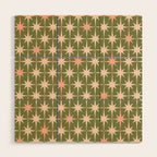 Midcentury Modern Atomic Starburst Pattern in Retro Olive Green and Vintage Blush Pink Wood Wall Art Gallery Image 1