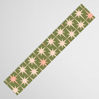 Midcentury Modern Atomic Starburst Pattern in Retro Olive Green and Vintage Blush Pink Table Runner Gallery Image 3