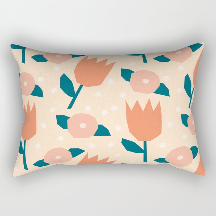 Papercut style pink and orange flowers Rectangular Pillow Gallery Image 1