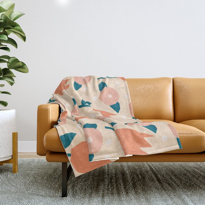 Papercut style pink and orange flowers Throw Blanket Gallery Image 1