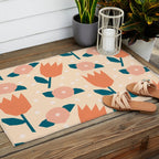 Papercut style pink and orange flowers Outdoor Rug Gallery Image 2
