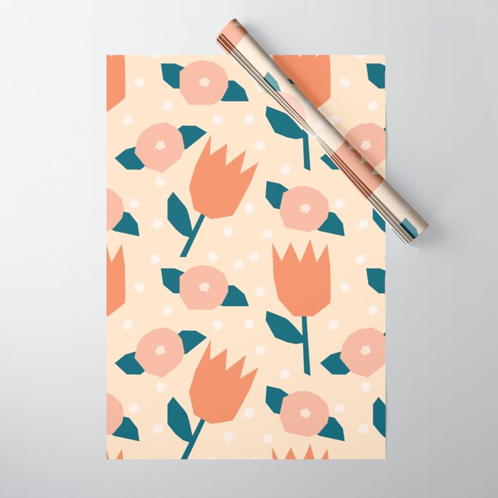Papercut style pink and orange flowers Wrapping Paper Gallery Image 1