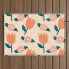 Papercut style pink and orange flowers Outdoor Rug Gallery Image 1