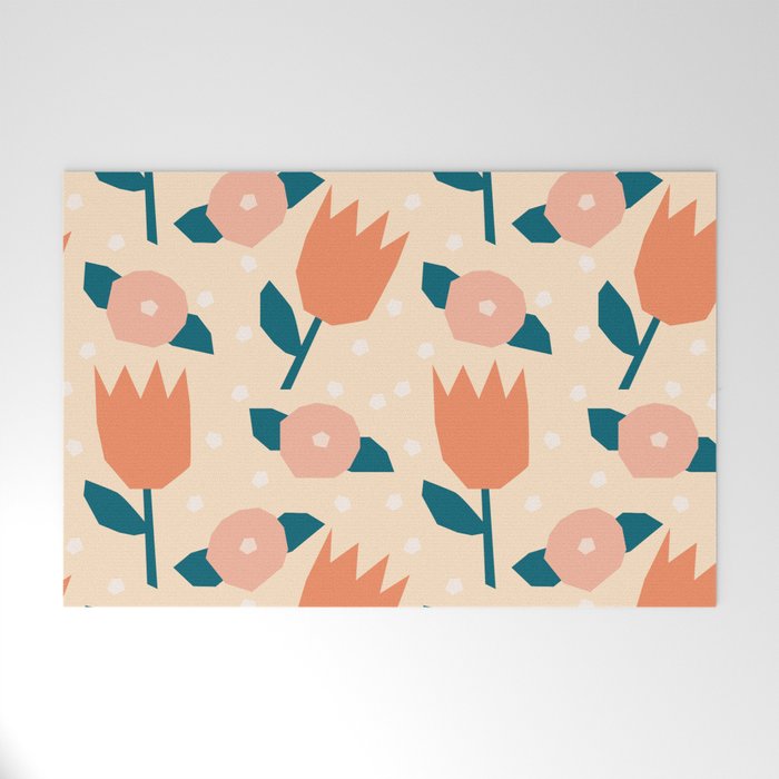 Papercut style pink and orange flowers Welcome Mat Gallery Image 1