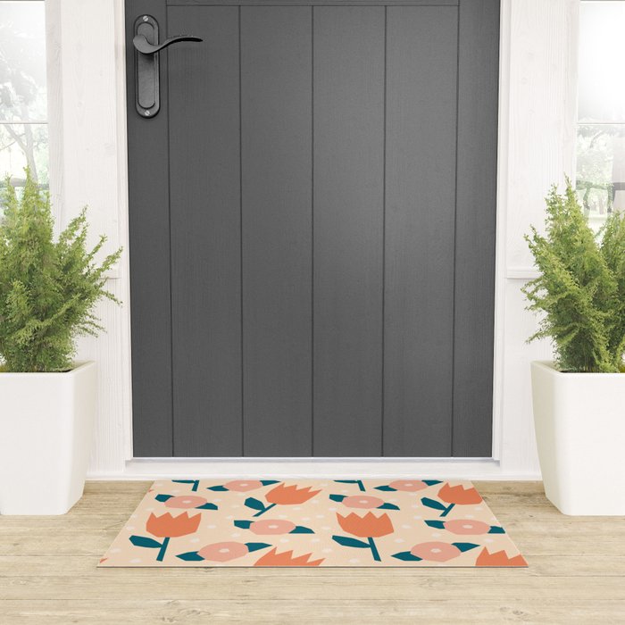 Papercut style pink and orange flowers Welcome Mat Gallery Image 3