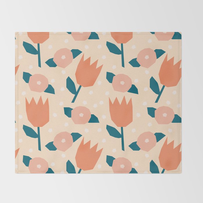 Papercut style pink and orange flowers Throw Blanket Gallery Image 2