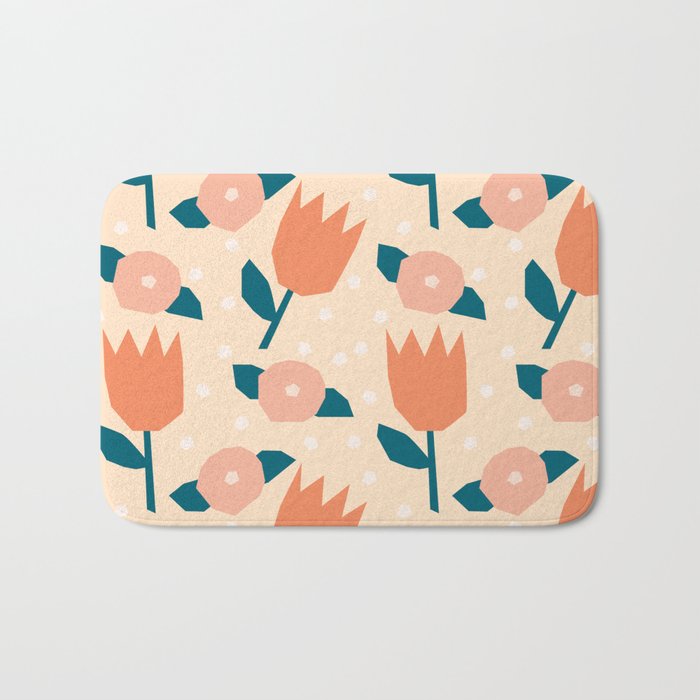 Papercut style pink and orange flowers Bath Mat Gallery Image 1