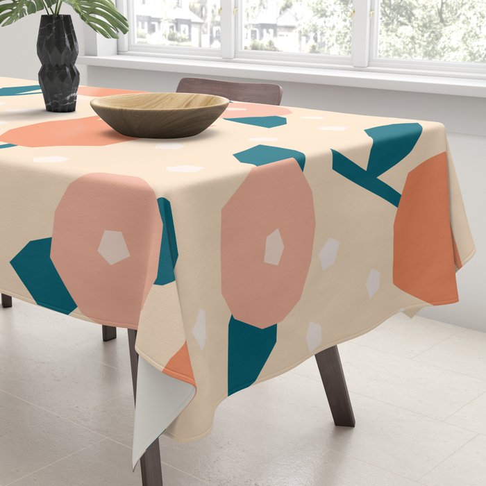 Papercut style pink and orange flowers Tablecloth Gallery Image 3