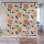 Papercut style pink and orange flowers Wall Mural Gallery Image 1