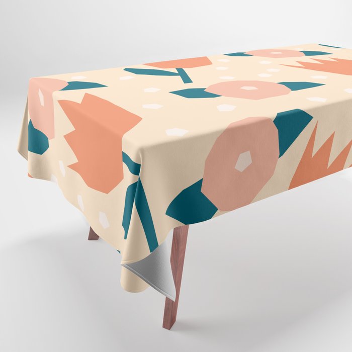 Papercut style pink and orange flowers Tablecloth Gallery Image 1