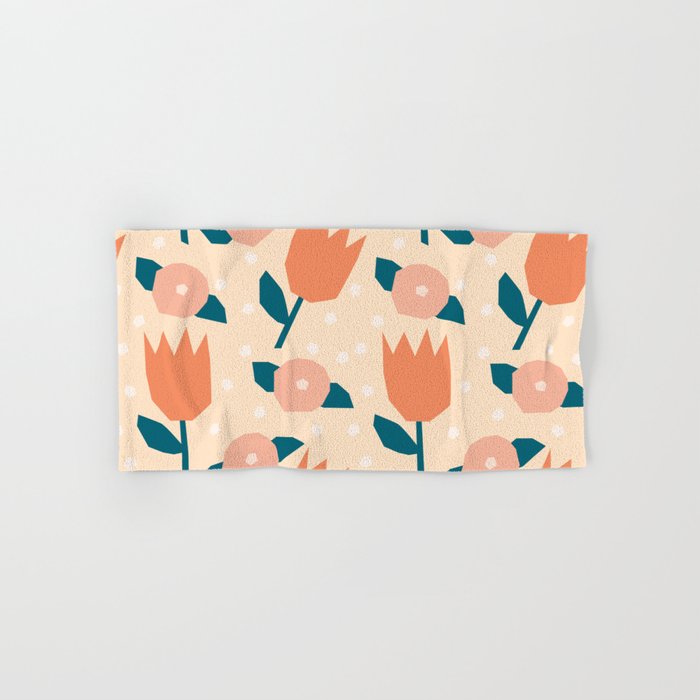 Papercut style pink and orange flowers Bath Towel Gallery Image 1