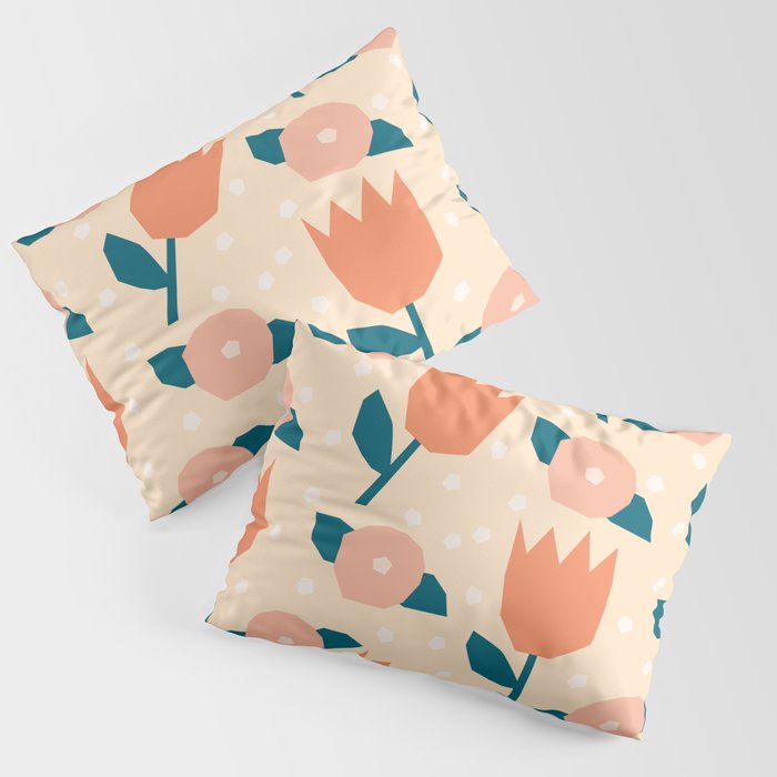Papercut style pink and orange flowers Pillow Sham Gallery Image 3