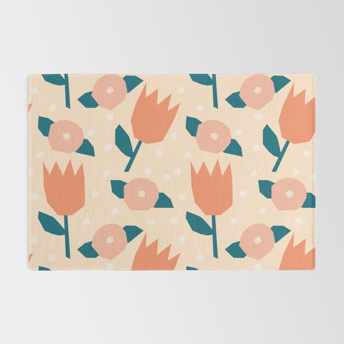 Papercut style pink and orange flowers Rug Gallery Image 2