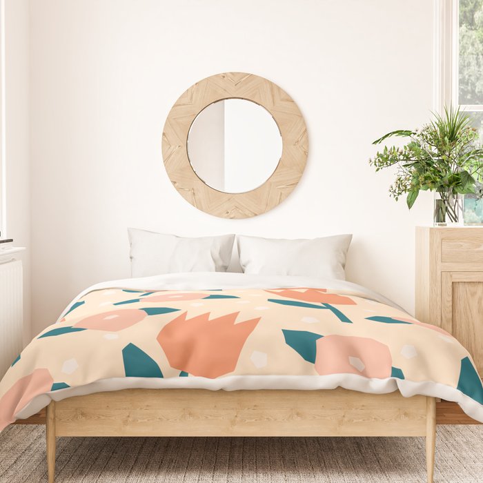 Papercut style pink and orange flowers Duvet Cover Gallery Image 3