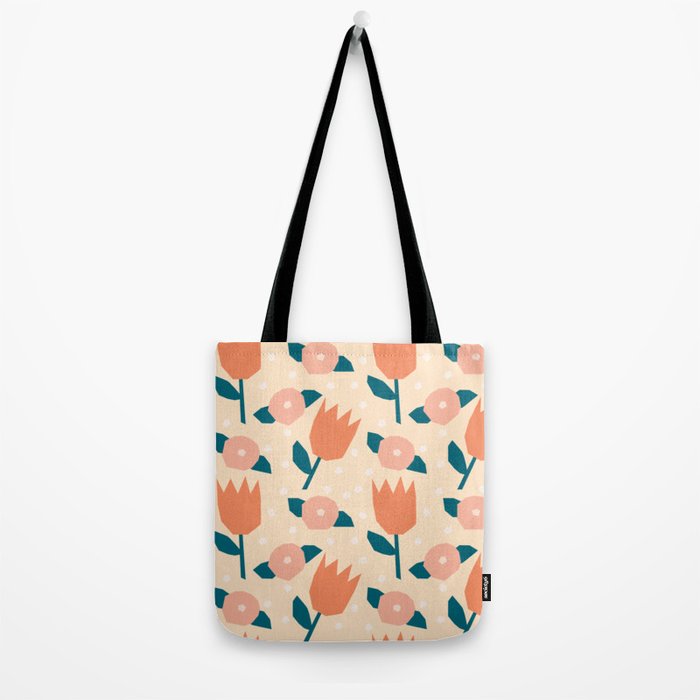 Papercut style pink and orange flowers Tote Bag Gallery Image 2